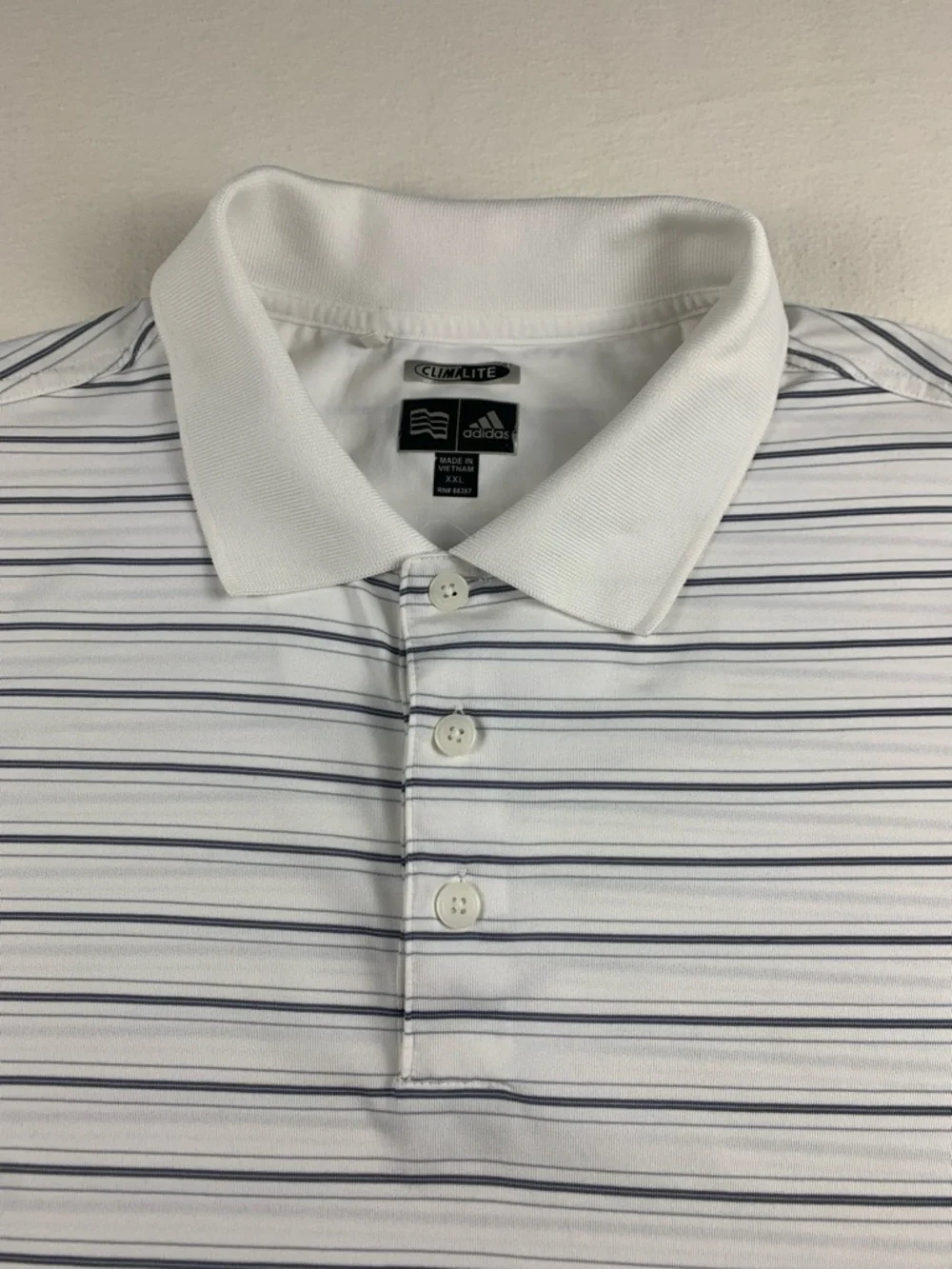 Adidas Windance Stripe White Gray Navy Golf Polo GUC XXL Climate Short‎ Sleeve